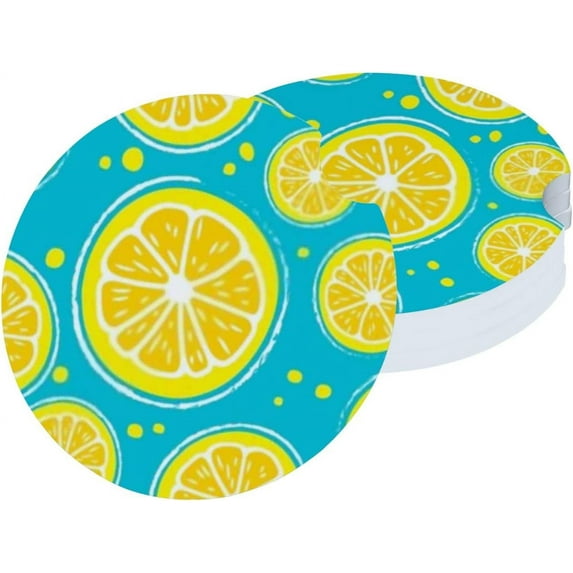 Car Coasters 2 Pack Stone Car Cup Holder Tropical Fruits Citrus Lemon Absorbent Drink Car Coaster Ceramic Set Small 2.56 inch Cup Coasters