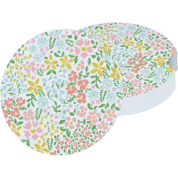 Car Coasters 2 Pack Stone Cup Holder Pink Floral Colorful Absorbent Drink Car Coaster Ceramic Set Small 2.56 inch Cup Coasters