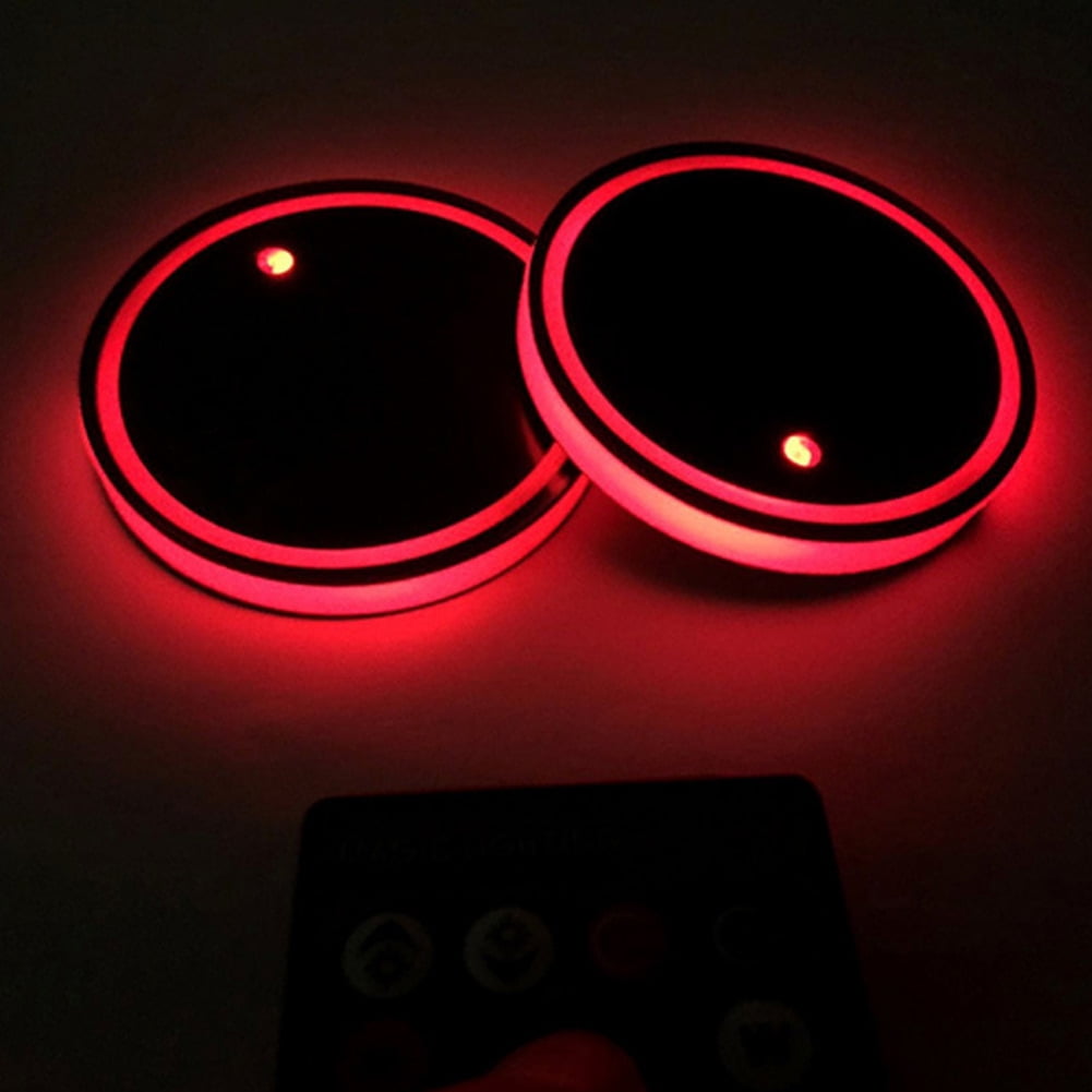 Car Coasters, 2 Pcs LED Cup Holder Lights Car Cup Holder Coaster 7