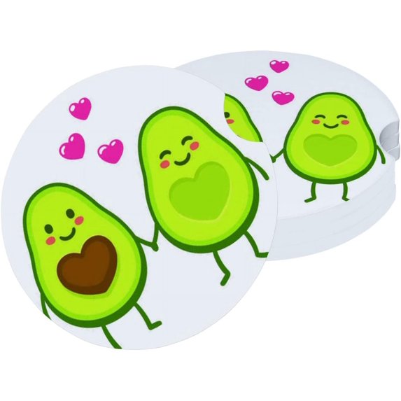 Car Coasters 4 Pack Stone Car Cup Holder Cute Cartoon Avocado Absorbent Drink Car Coaster Ceramic Set Small 2.56 inch Cup Coasters