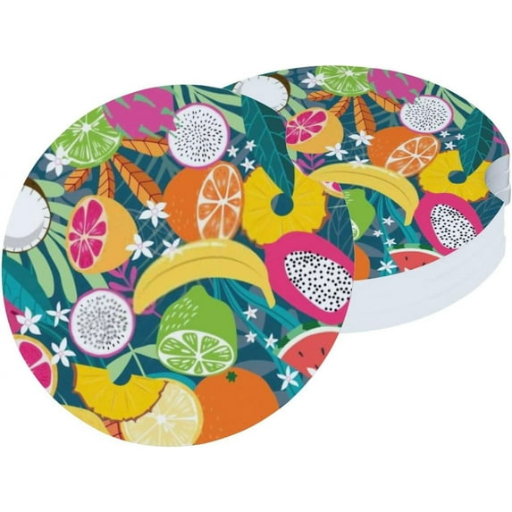 Car Coasters 4 Pack Stone Car Cup Holder Fruit Exotic Tropical Absorbent Drink Car Coaster Ceramic Set Small 2.56 inch Cup Coasters