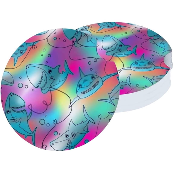Car Coasters 4 Pack Stone Car Cup Holder Shark Colorful Rainbow Absorbent Drink Car Coaster Ceramic Set Small 2.56 inch Cup Coasters