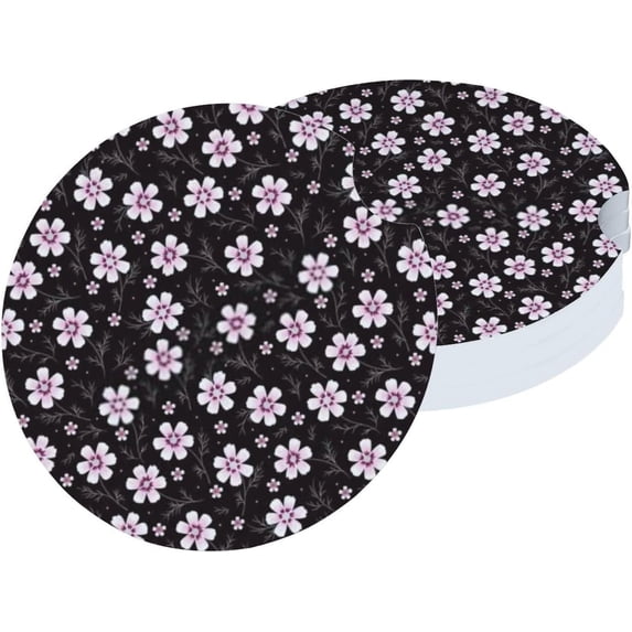 Car Coasters 4 Pack Stone Cup Holder Cosmos Flower Absorbent Drink Car Coaster Ceramic Set Small 2.56 inch Cup Coasters