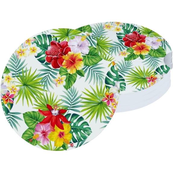 Car Coasters 6 Pack Stone Car Cup Holder Flower Palm Absorbent Drink Car Coaster Ceramic Set Small 2.56 inch Cup Coasters