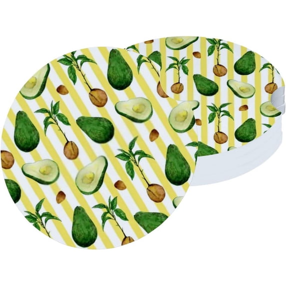 Car Coasters 6 Pack Stone Car Cup Holder Seeds and Avocado Sprout Stripe Absorbent Drink Car Coaster Ceramic Set Small 2.56 inch Cup Coasters