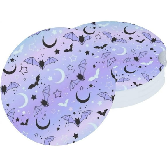 Car Coasters 6 Pack Stone Cup Holder Cute Bats Starry Sky Absorbent Drink Car Coaster Ceramic Set Small 2.56 inch Cup Coasters