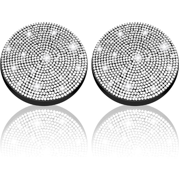 Car Coasters for Cup Holder, 2 Pack Cute Bling Car Cup Holder Coaster with Rhinestone for Women and Girl 2022 Universal Anti Slip Silicone Automotive Interior Accessories Set (All Silver)