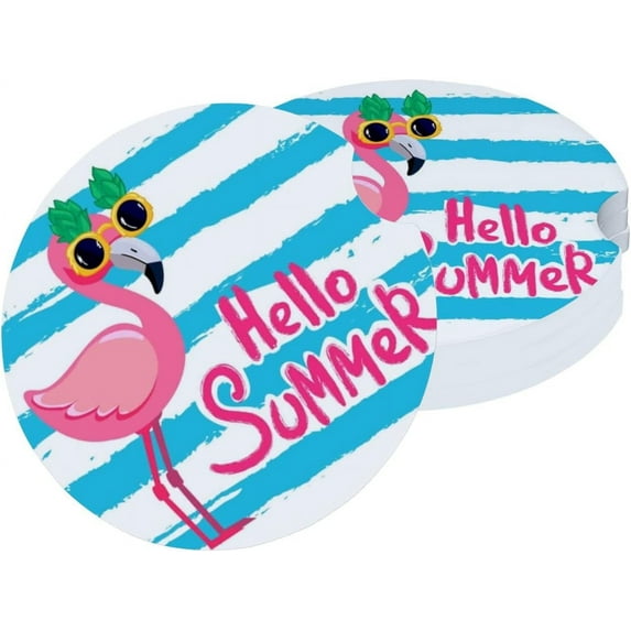 Car Coasters for Cup Holder Absorbent, Car Ceramic Coasters with Finger Notch, Auto Accessories for Men Women Flamingo with Glasses 4 Pack Cup Coasters