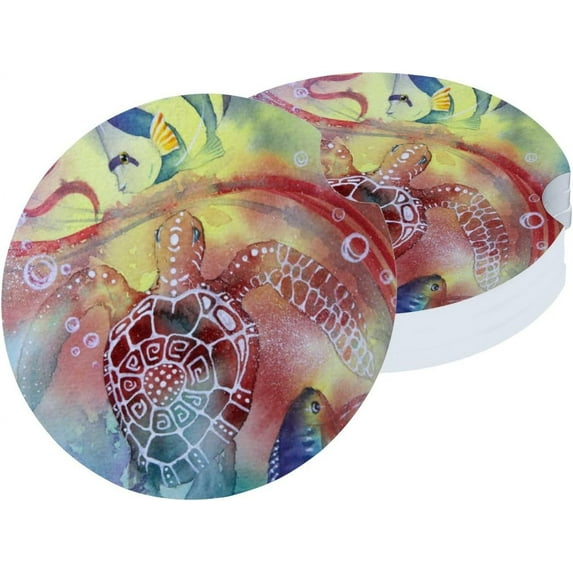 Car Coasters for Cup Holder Absorbent, Car Ceramic Coasters with Finger Notch, Auto Accessories for Men Women Watercolor Underwater World 2 Pack Cup Coasters