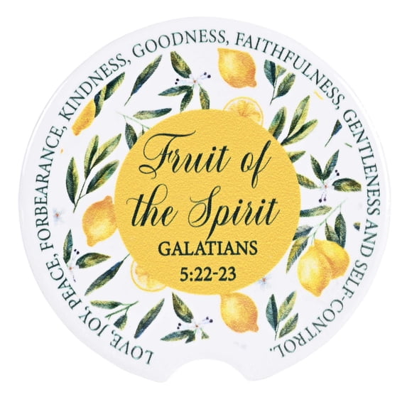 Dicksons CC-38 Fruit Of The Spirit Lemon Themed Yellow And White 2.7 x 2.7 Ceramic Moisture Absorbing Auto Cupholders, Pack of 2