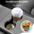 thumbnail image 1 of Car Coasters for Cup Holder Absorbent, Car Ceramic Coasters with Finger Notch, Auto Accessories for Men Women Artistic Watercolor Skull 2 Pack, 1 of 6