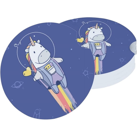 Car Coasters for Cup Holder Absorbent, Car Ceramic Coasters with Finger Notch, Auto Accessories for Men Women Astronaut Unicorn 4 Pack Cup Coasters
