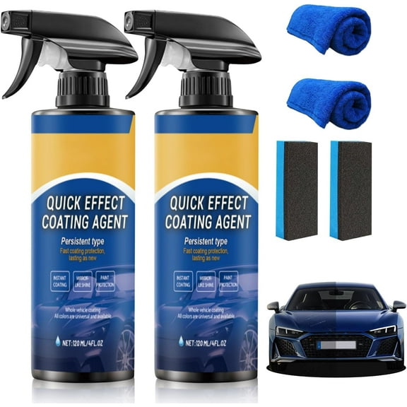Car Coating Spray Kit (2-Pack) - Quick Paint Protection & Waterless Wash Polish, Ceramic Coating Agent for Cars with Glass Cleaner Formula-yj