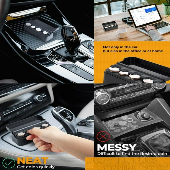 Car Coin Organizer, Czzoypi Universal Storage Money Dispenser for Cars Trucks, Flip Lid Concealed Automotive Change Holder with Four Compartments