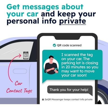 Car Contact Tags | Vehicle Protection and Private Messaging Secure Smart Tags | Includes 4 Tags for use on Windows, Doors, Gas/Charging Port | No Batteries or Subscription fees