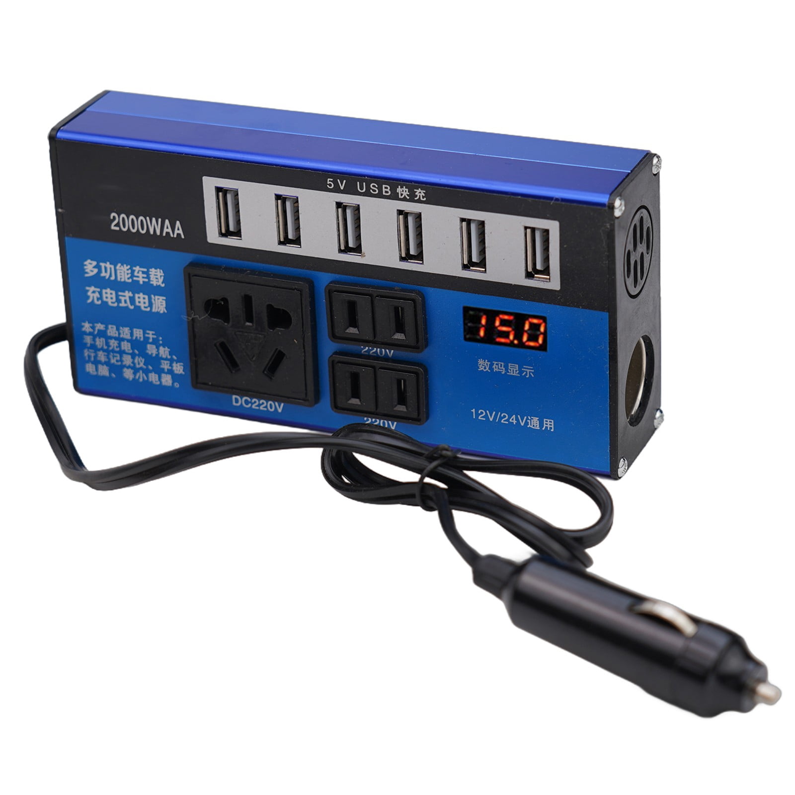Car Converter Power Inverter 1500W Dc12V/24V To Dc110V/220V Converter Trip 6Usb