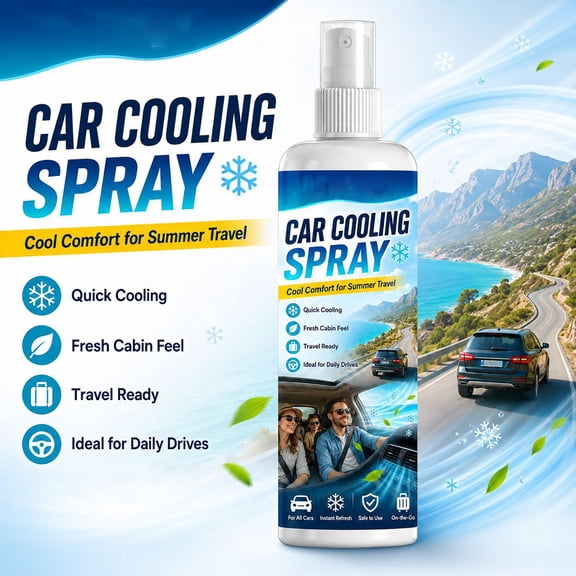 Car Cooling Spray Instant Interior Temperature Reducer for Hot Seats Steering Wheel, Quick AC Booster for Drivers & Pets, Safe Evaporation Formula, 100ml Portable Bottle