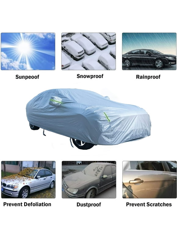Car Cover Coat for Sedans (185-194 inches long) - All-weather protection, 6-layer heavy-duty outdoor car cover with reflective strips, UV, water, heavy snow, wind, and scratch-resistant lining