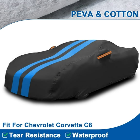 Car Cover Custom Fit for Chevrolet Corvette C8 2020-2024, Upgraded PEVA&Cotton Outdoor Waterproof Sun Rain Snow Protection All Weather Full Exterior Cover Black