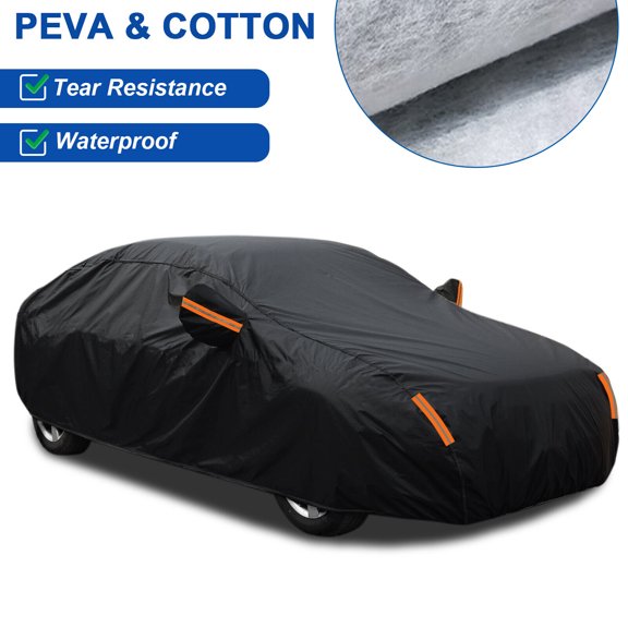 Car Cover Custom Fit Ford Mustang 1964-2024, 6 Layers PEVA+Cotton Full Exterior Cover, Waterproof Windproof All Weather Outdoor Sun Rain UV Dust Snow Protection Black