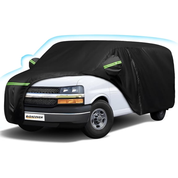 Car Cover for Express Van/GMC Savana Cargo Van 1500/2500/3500 1996-2025 (SWB), 420D Sun Heat Protection Outdoor Full Car Covers with Driver Side Zipper Windproof Heavy Duty Protection