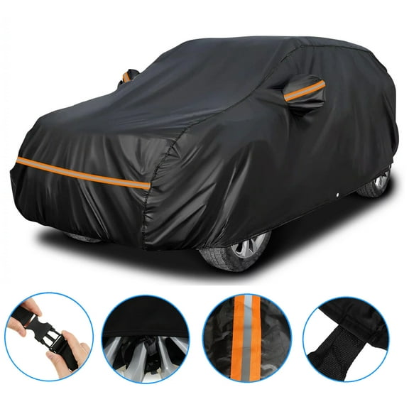 Car Cover Fit for Jeep Grand Cherokee Waterproof All Weather UV Protection Snowproof Rain Sunproof Dust-proof Windproof, Black+Orange