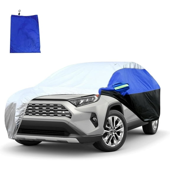 SUV Car Cover Waterproof All Weather, UV & Windy-Resistant Protection, Outdoor Heavy Duty Full Car Jacket, With Elastic Edges Adjustable Straps