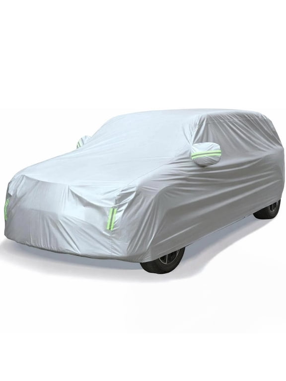 2-Layer Car Cover Waterproof All Weather, Car Covers for Automobiles with Reflective Strips & Side Zipper, Sun Wind Rain Snow UV Protection Full Exterior Covers for SUV