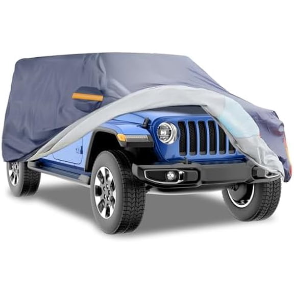 Car Cover Waterproof 2 Door, All Weather for Automobiles, Outdoor Full Exterior Cover Rain Sun UV Snowproof Protection with Zipper Cotton, Mirror Pocket for Jeep Covers Fits JK JL TJ YJ CJ