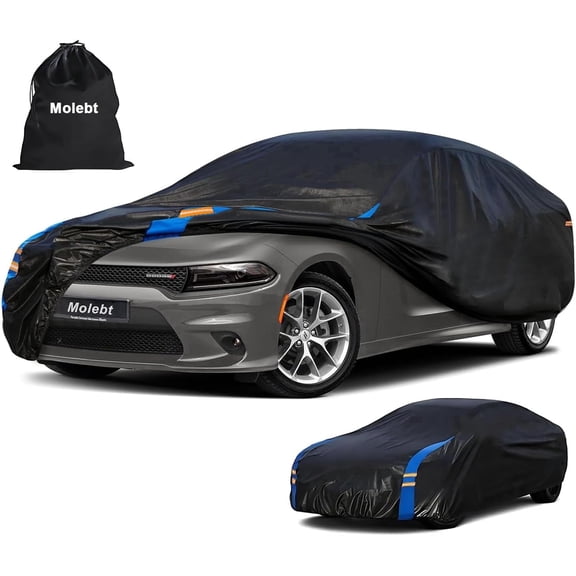 Car Cover Waterproof All Weather for Automobiles, Full Exterior Covers for Sedan & Coupe (201-208inch) Universal Fit for Dodge Charger/Challenger, Chrysler 300 etc.Rain Winter Sun Protection