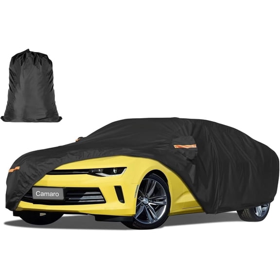 Car Cover Waterproof All WeatherCustom Fit for Chevy Camaro 2010-2025, Heavy Duty Outdoor Full Exterior Cover for Automobiles, Sun Rain UV Dust Snow Protection with Door Zipper-Black