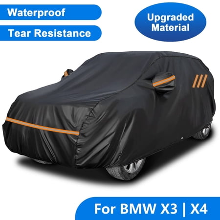 Car Cover for BMW X3 X4, Upgraded Material Waterproof SUV Automobiles Cover, Outdoor Full Cover Rain Sun UV Protection Black