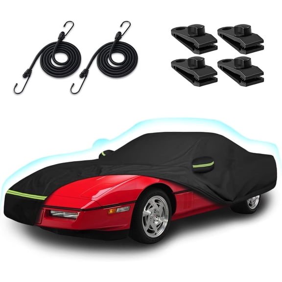 Car Covers for 1984-1996 Corvette C4, 6 Layers 210T Waterproof All Weather Rain Sun UV Protection Outdoor Full C4 Car Cover with Zipper Door & Windproof Straps-Black
