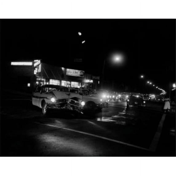 Car Crash During Night Poster Print 18 x 24 in.