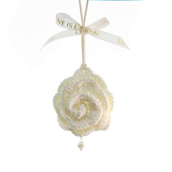 Car Crochet Flowers Ornament Handmade Knitted Flowers Basket Auto Rearview Mirror Hanging Accessories Decoration Dark White