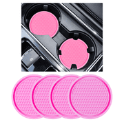 Car Cup Coaster 4PCS, Universal Silicone Car Cup Holder Insert, Non-Slip Auto Interior Accessories for Women, Protects from Condensation & Stains, Pink