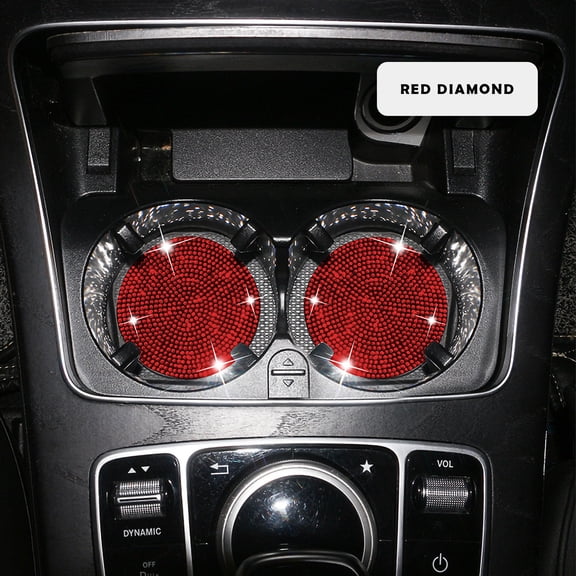 Car Cup Coasters Non Slip Set of 2 - Silicone Cup Holder Mats for Cars Trucks SUVs - Universal Crystal Glitter Drink Coasters for Car Interior Accessories - Wear Resistant Cup Bottom Pad for Auto