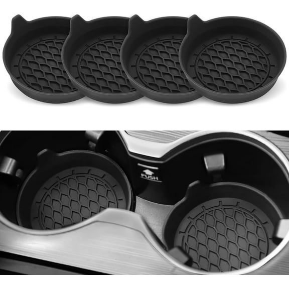 Car Cup Holder Coaster, Silicone Cup Holder Insert, Universal Non-Slip Cup Holders, Car Accessories Interior for Women and Man Interior Sets 4 Pack Black