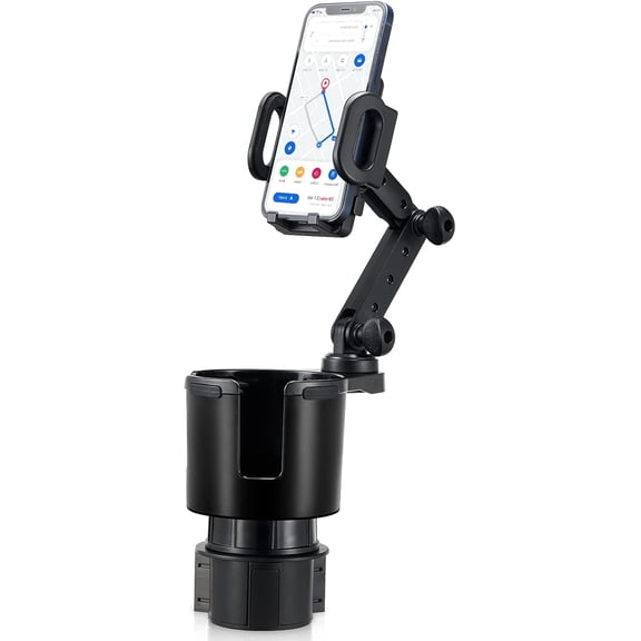 Car Cup Holder Expander 2-in-1 with Adjustable Base & 360 Rotating Phone Mount, Compatible with iPhone 17 Pro Max and Smartphones up to 4.13", Fits Large Bottles up to 3.78"