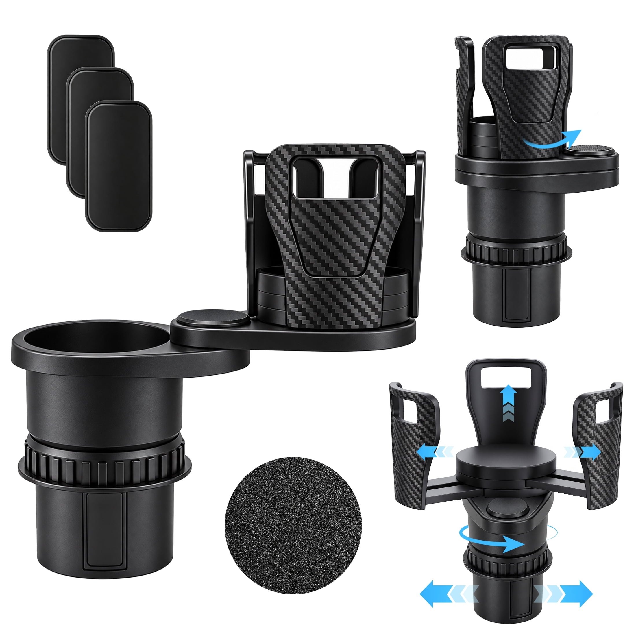 GARITIN 2 in 1 Car Cup Holder Expander, 360° Rotating Dual Car Cup Holder Extender, Adjustable Anti‑Slip Car Drink Holder for Large Water