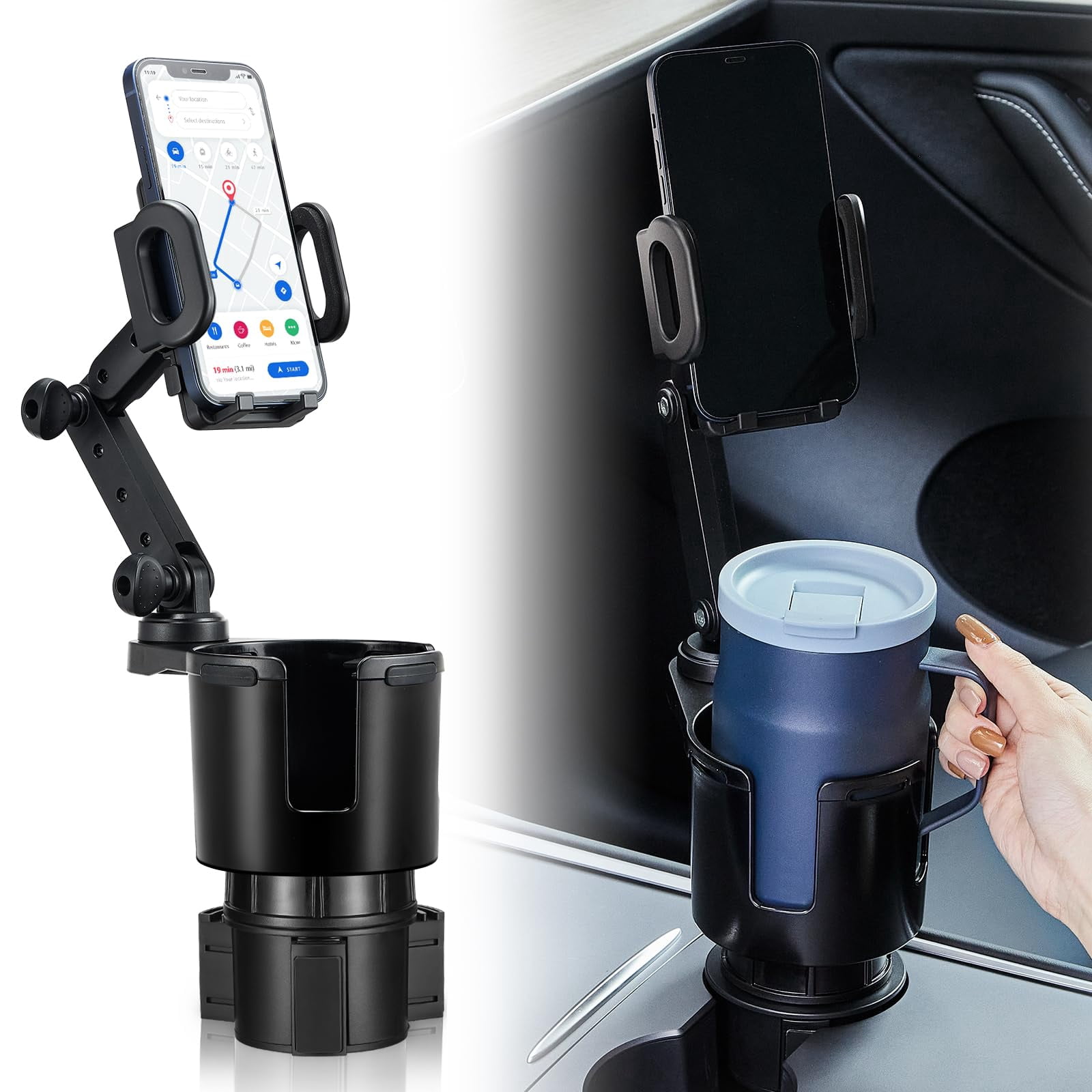 Car Vehicle Cup Drinks Holder Mount & Quick Grip XL Holder for iPhone 12 (sku 55468)
