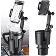 thumbnail image 1 of Car Cup Holder Expander with Phone Mount, 2 in 1 Automotive Cell Phone Drink Holder Adapter with Adjustable Base Long Gooseneck 360° Rotation, Fits Any Smartphones and Most Bottles, 1 of 6