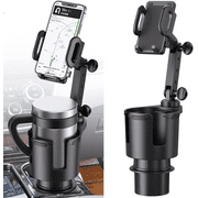 Car Cup Holder Expander with Phone Mount, 2 in 1 Automotive Cell Phone Drink Holder Adapter with Adjustable Base Long Gooseneck 360  Rotation, Fits Any Smartphones and Most Bottles
