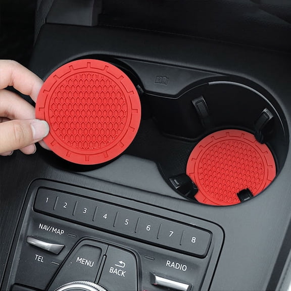 Car Cup Holder Mat 2 Pack - Heat Resistant Anti Slip Coaster Pad for Car Interior - Honeycomb Design Waterproof Cup Holder Insert Protector - Soft Silicone Rubber Cup Mat for Vehicle Cup Holders