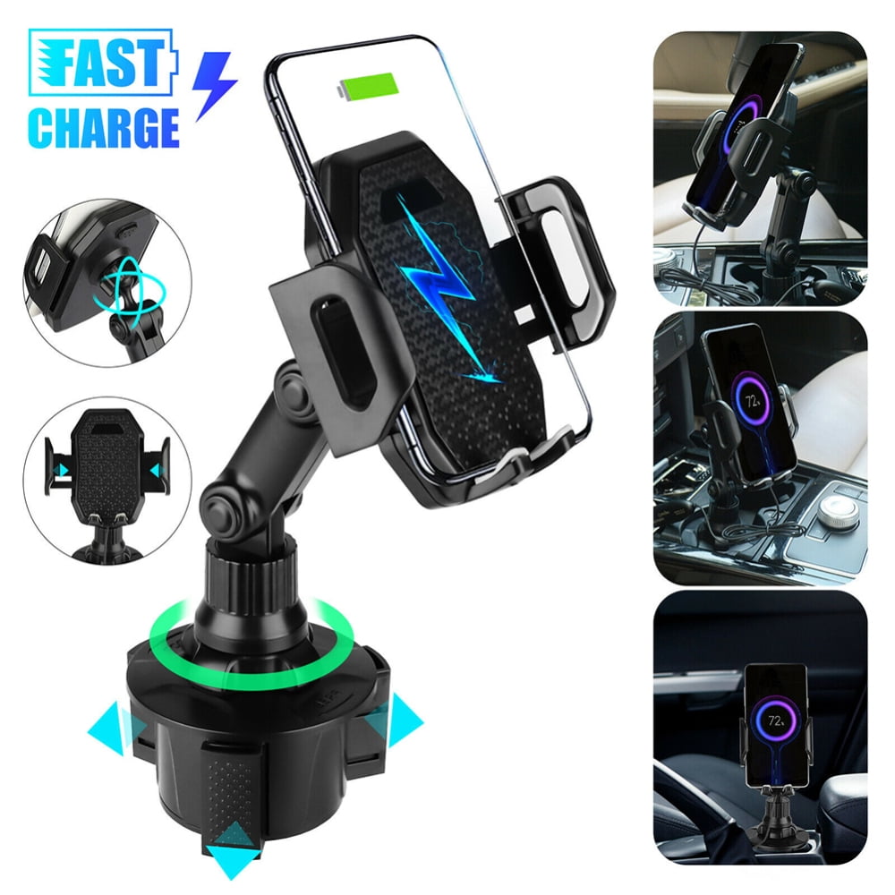 Car Cup Holder Mount Qi Wireless Charger Adjustable Quick Charging