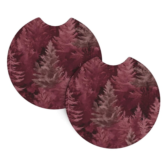 Car Cup Holder Pads 2 Pack Neoprene Coasters For Car Interior Non-Slip Waterproof Protectors Fit For Car Truck Suv Realistic Forests Camouflage Pattern Conifer Maroon_2