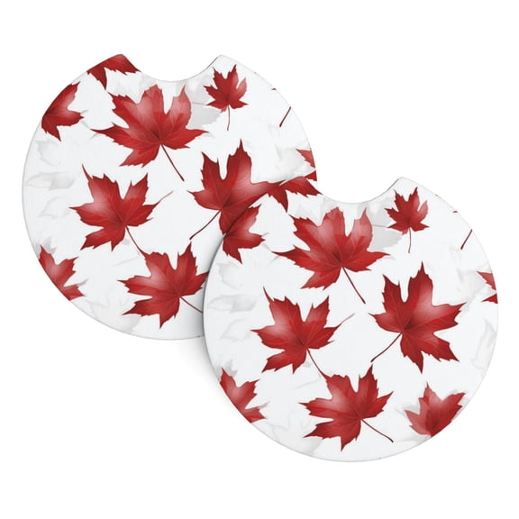 Car Cup Holder Pads 2 Pack Neoprene Coasters For Car Interior Non-Slip Waterproof Protectors Fit For Car Truck Suv Maple Leaves