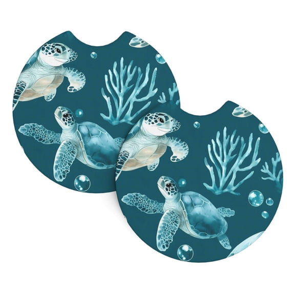 Car Cup Holder Pads 2 Pack Neoprene Coasters For Car Interior Non-Slip Waterproof Protectors Fit For Car Truck Suv Sea Turtle