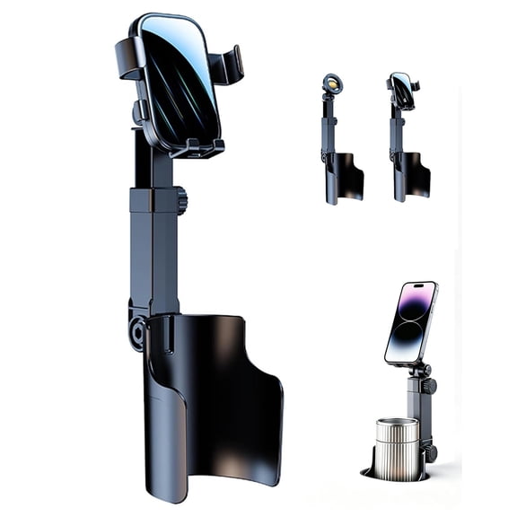 Car Cup Holder Phone Mount, 360° Adjustable N52 Magnetic, Cup Holder Phone Mount for Car, 2 in 1 One Hand Operation Car Holder, Adjustable Base Cupholder Phone Holder for All Phones