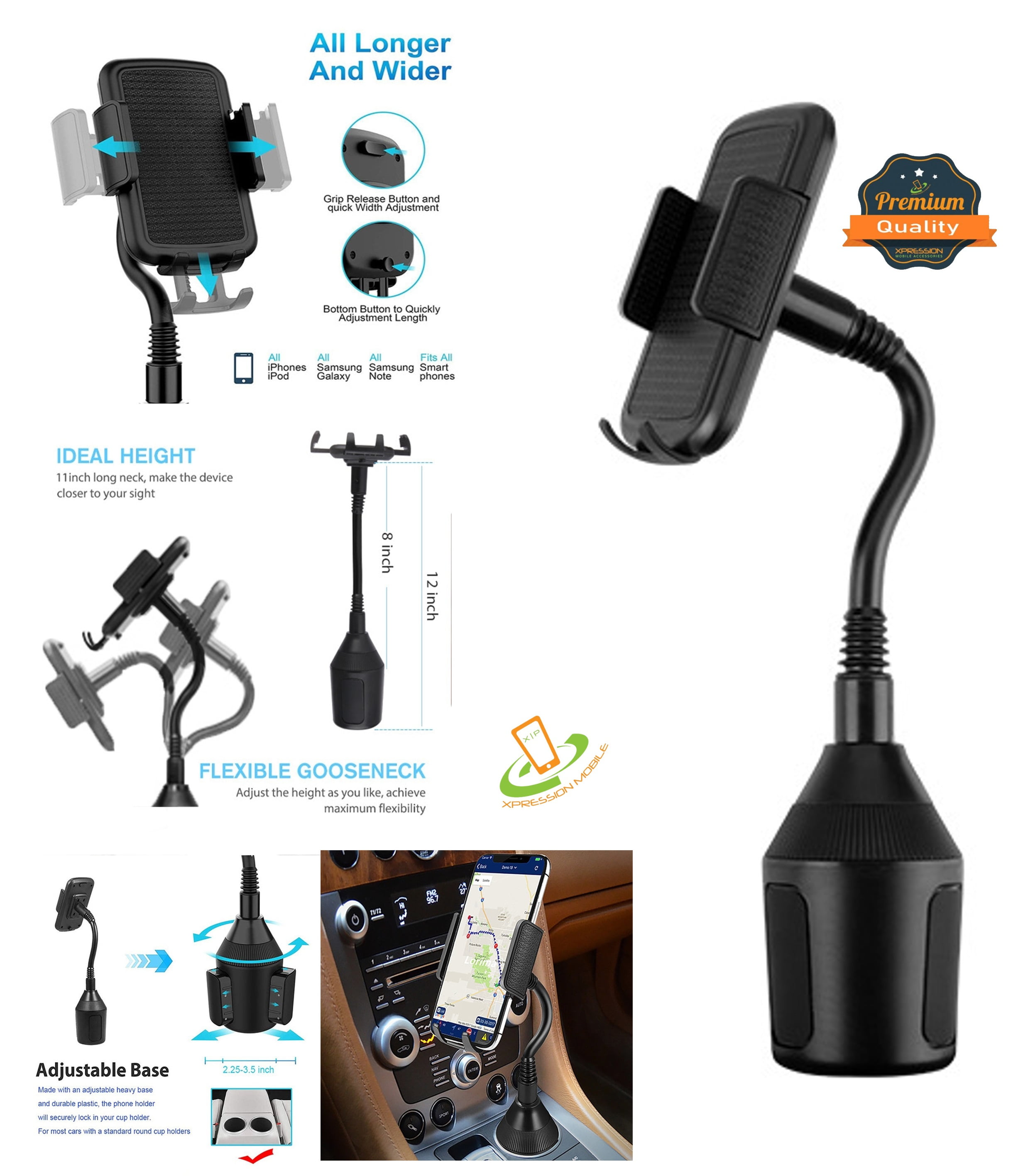 Car Cup Holder Phone Mount, Adjustable Extra Long Arm Gooseneck Cell Phone  Holder with 360° Rotatable Cradle Automobile for Most Smartphones Such as  iPhone, Samsung , Motorola, LG and GPS, etc 